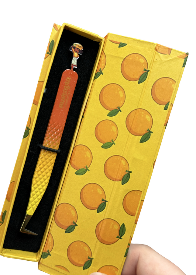 🍊 Orange Blossom FIBER TIP Tweezers + Luxury Box – Strawberry Shortcake Collection