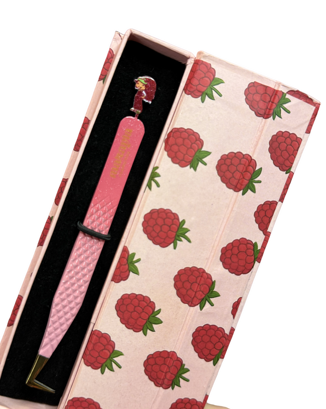 🍇 Raspberry Tart FIBER TIP Tweezers + Luxury Box – Strawberry Shortcake Collection